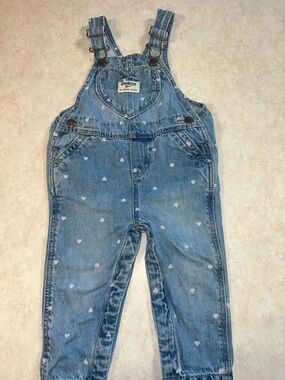 OshKosh B'gosh Light Blue Denim Overalls with Pink Heart Print